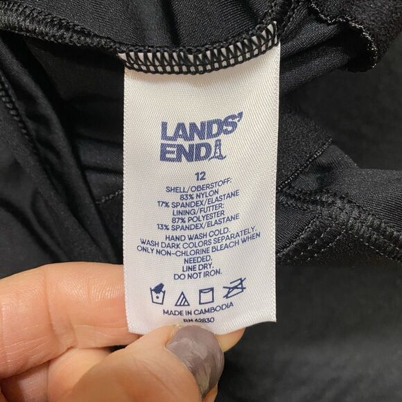 Lands End One Piece Swimsuit Dress Sz 12 Black No Underwire Padded Side Knot - Picture 11 of 16